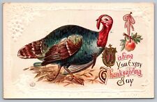 Wishing You Every Thanksgiving Joy-Antique Embossed Postcard-Early 1900s-Turkey picture