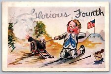 Patriotic~Boy Lights Cannon~Smoke Spells Glorious Fourth July~Flag On Hill~1914 picture