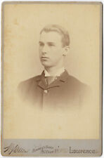 Handsome Young Man Cabinet Card Photo, W H Allen Lawrence MA, Sepia picture