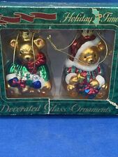 Holiday Time Decorated Glass Christmas Ornaments Set of 2 Bears 4.5” Detailed picture