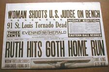 1927 reprint newspaper w Banner Headline BABE RUTH sets new HOME RUN RECORD o 60 picture