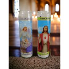 2pk Lords Prayer Jesus Guardian Angel Religious Devotional Prayer Candles Glass picture