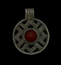 SUPERB ANCIENT VIKING SILVER PENDANT WITH CARNELIAN - DATING 9th/10th CENTURY AD picture