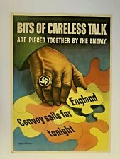 Authentic 1943 WWII Poster Careless Talk w/ Enemy Hand picture