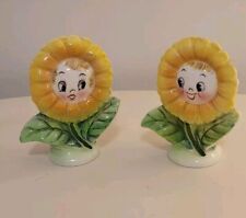 Vintage PY Anthropomorphic Yellow Flower Face Salt & Pepper Shakers picture