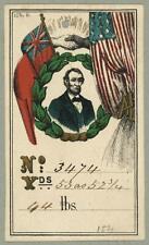Abraham Lincoln,fabric tag,wreath,British,American flags,hands,shaking,c1890 picture