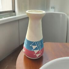 Vtg Native American Southwestern Pottery Vase Signed 7 Inches Teal Mauve Design picture