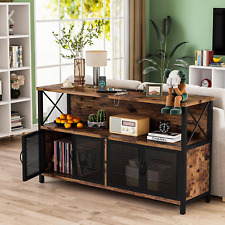 Retro Sideboard Buffet Cabinet with Power Outlet & USB Port, Wooden Coffee Bar picture