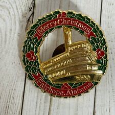 Vintage 1990 Merry Christmas Fairhope Alabama Enamel Lapel Pin Riverboat picture