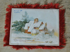 Antique Victorian Double Sided Red Fringed Christmas Card Christmas Greetings picture