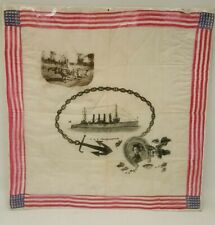 Antique WWI silk handkerchief USS Charleston horseshoe 20x20