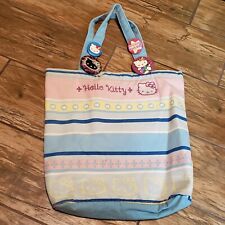 Hello Kitty Vintage Canvas Tote Bag Blue Rare Embroidered Abstract Pins 2004 picture