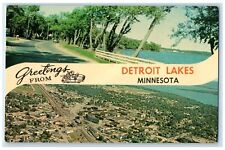 1965 Greetings Aerial View Beautiful Banner Detroit Lakes Minnesota MN Postcard picture