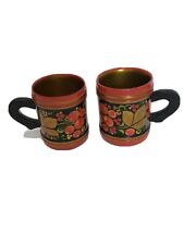 Pair Eastern European Lacquer Painted Wooden Mugs picture