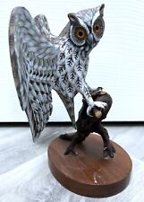 Vintage Penco New Bedford Mass Owl Figure Perched On Wood Rare 8” X  5” picture