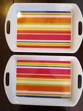 2 Retro Looking 70's TarHong Large Trays With Handles and Colorful Stripes picture