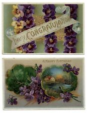LOT OF 2 ~ beautiful gel coated postcards ~ purple pansy violets ~ sku433 picture