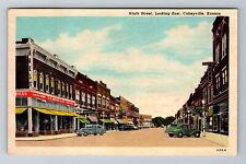 Coffeyville KS-Kansas, Ninth Street, Looking East, Vintage c1958 Postcard picture
