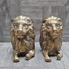 Vintage Pair Of Solid Brass Lions Head Bookends picture