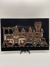 VTG handmade locomotive train engine copper wire wall art on Black velvet picture