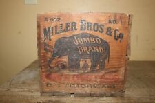 Antique Vintage Miller Bros. & Co. Jumbo Brand Cove Oysters Wood Crate Box Sign picture