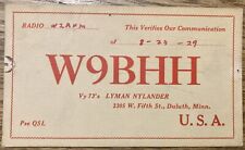 1929 - QSL Card - Duluth Minnesota USA - Lyman Nylander - W9BHH picture