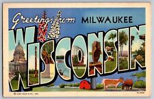 Milwaukee, Wisconsin WI - Large Letters - Greetings - Vintage Postcard - Posted picture