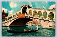 Venice Italy Rialto Bridge With Boat On Water VINTAGE Postcard picture