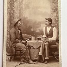 Antique Cabinet Card Photograph Charming Men Playing Cards Poker & Drinking Beer picture