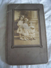 ANTIQUE B&W CUTE TWO LITTLE GIRLS & BOY CABINET PHOTO picture