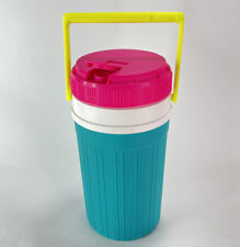 VTG Retro IGLOO Colorblock 1/2 Half Gallon Thermos Teal Yellow Pink Vintage 90s picture