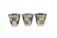 Mid Century Culver Prado Double Mark 22K Gold Blue Flared Barware Glasses picture