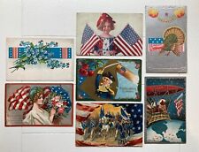 Lot of 7 Vintage Patriotic USA Postcards 1900-1911. Old Glory Holidays picture