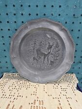Vintage Collectible SKS Zinn Pewter Metal Plate Mama Deer W/ Nursing Baby, 9