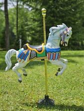 Child sized Carousel Horse Carved Wood Vibrant Paint w/Stand and Pole picture