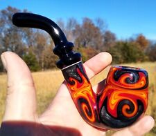 Fire Shield Linework Classic Styled Glass Tobacco Bent Apple Pipe picture