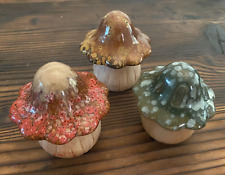 Set of 3 Ceramic Pottery Mushrooms with Glazed Top picture