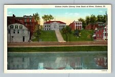 Galena IL-Illinois, Public Library, Scenic Mirror River, Homes Vintage Postcard picture