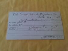 1888 POSTCARD NOTE FIRST NATIONAL BANK WAYNESBORO PENNSYLVANIA JOHN PHILIPS picture