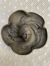 1900's Art Nouveau Metal Dresser Tray ~ Detailed Female with Swirling Long Hair picture