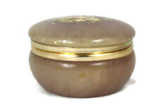 Vintage Genuine Alabaster Floral Pink Small Round Trinket Box Handcarved Italy picture
