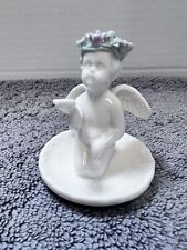 Vintage 3” Porcelain Angel Cherub Kneeling Ring Jewelry Holder Figurine picture