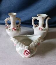 Lot Of 3 Vintage Lefton Mini Porcelain Vases Dainty Rose Pink Gold 2 to 4 in picture