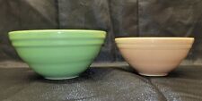 Vintage 1940s Nesting Bowls  7 Inch 6 Inch Green And Peach Unmarked # 4248 picture