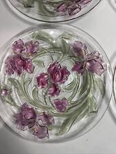 Vintage Goofus Glass Plate Pristine Pink Iris w/ Gold Highlights Design - Set: 4 picture