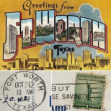 Postcard TX Large Letter Greetings from Ft Worth Texas Kropp Linen 1942 picture