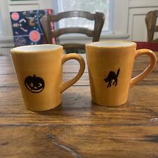 2 X Williams  Sonoma Halloween  Orange Mug Set 2 with Black Cat/Pumpkin picture