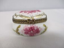 SIGNED PV PEINT MAIN LIMOGES FRANCE TRINKET BOX with PINK FLOWERS picture