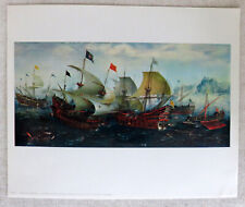 Two Vintage 1966 French Lithos of Warship Battles *The Spanish Armada *North Sea picture