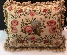 VTG Handmade Wool Floral Aubusson Needlepoint Pillow 18x22